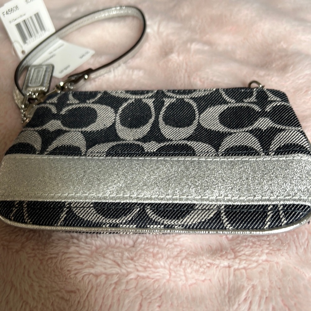 Coach Navy/silver wristlet